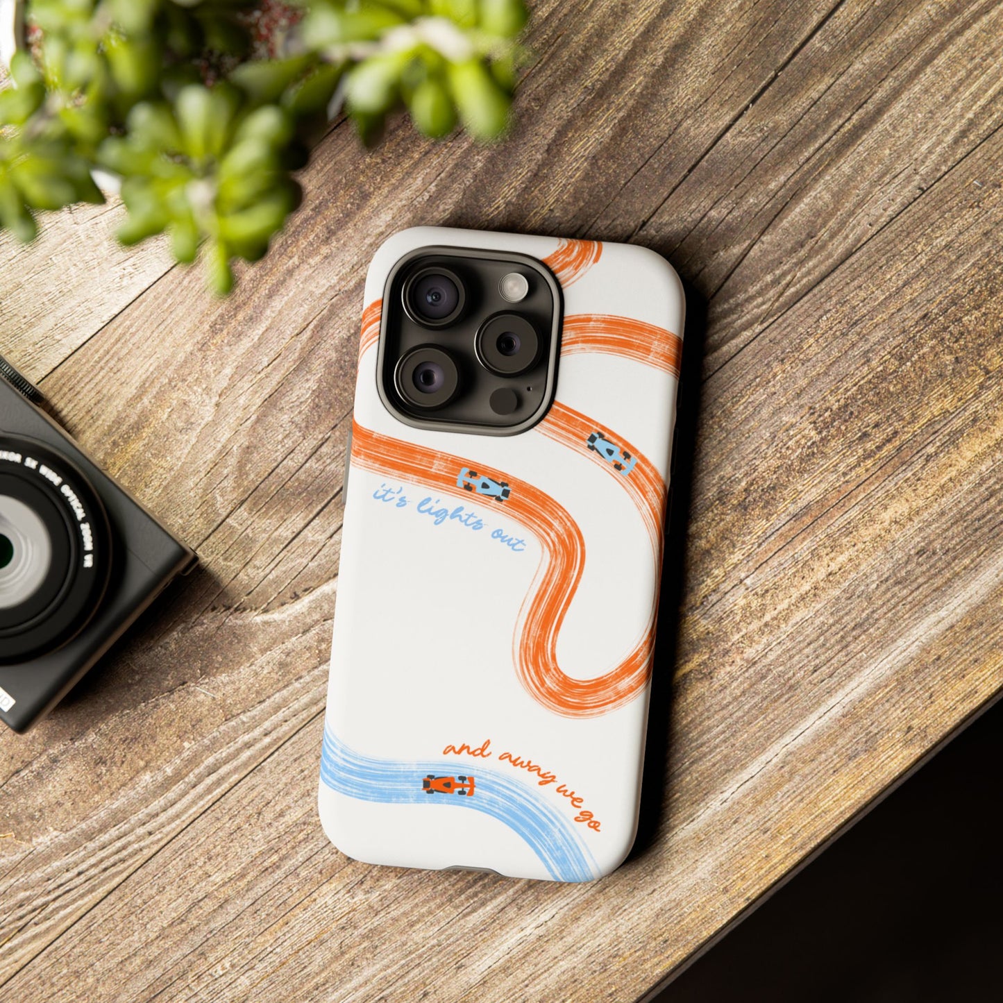 McLaren F1 Phone Case Orange and Blue Painted "its lights out and away we go", Trendy F1 Gift, Formula 1 Gift, Cute F1 Phone Case