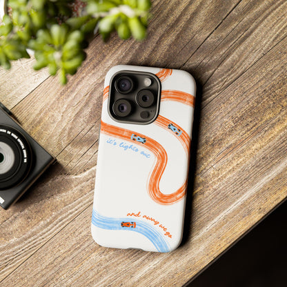 McLaren F1 Phone Case Orange and Blue Painted "its lights out and away we go", Trendy F1 Gift, Formula 1 Gift, Cute F1 Phone Case