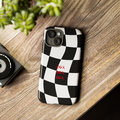 Black and Red Checkered F1 Phone Case, Box Box Box F1 Phone Case