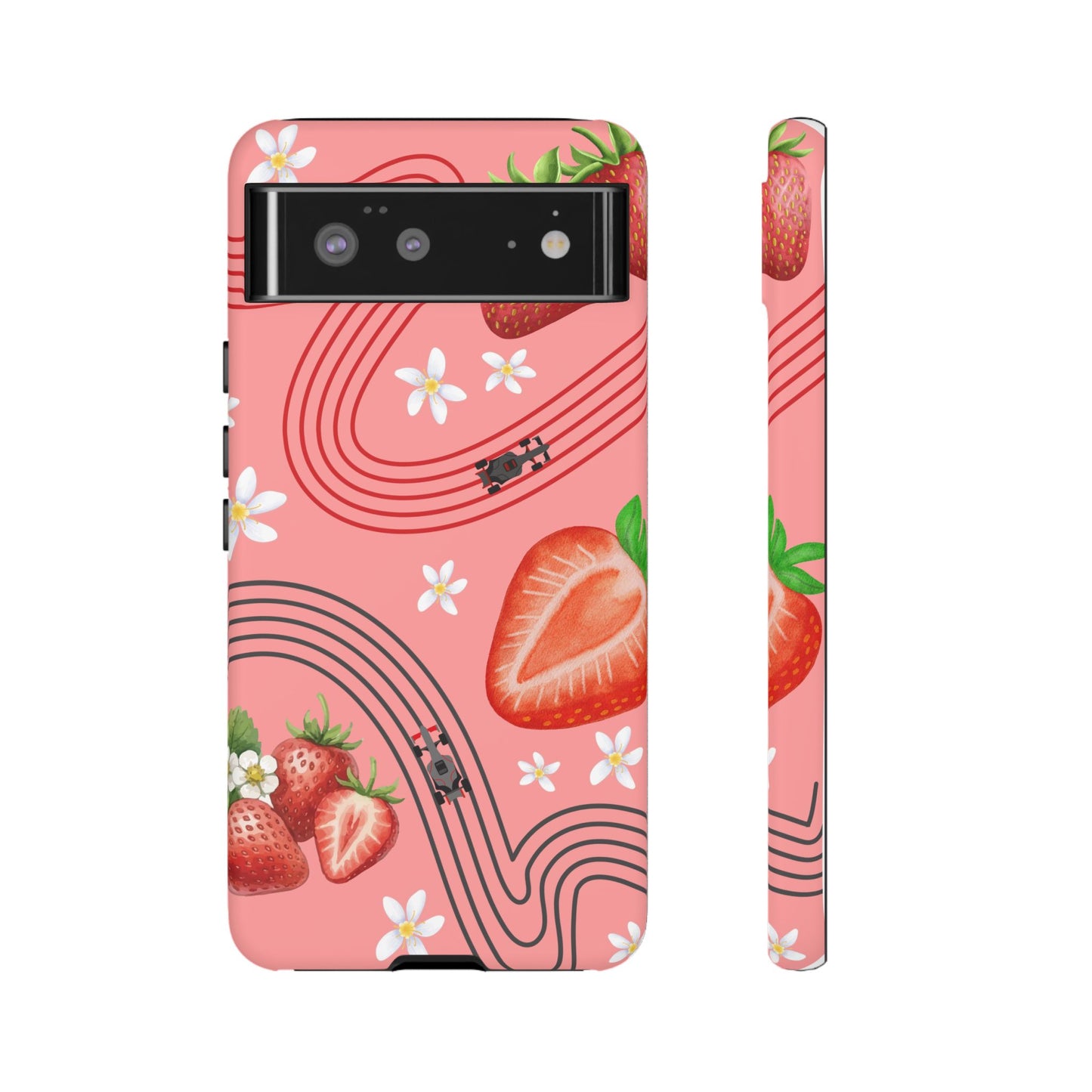 Red F1 Audi and Strawberries Phone Case, Trendy F1 Gift, Formula 1 Gift, Cute Fruit F1 Phone Case, Unique Phone Case