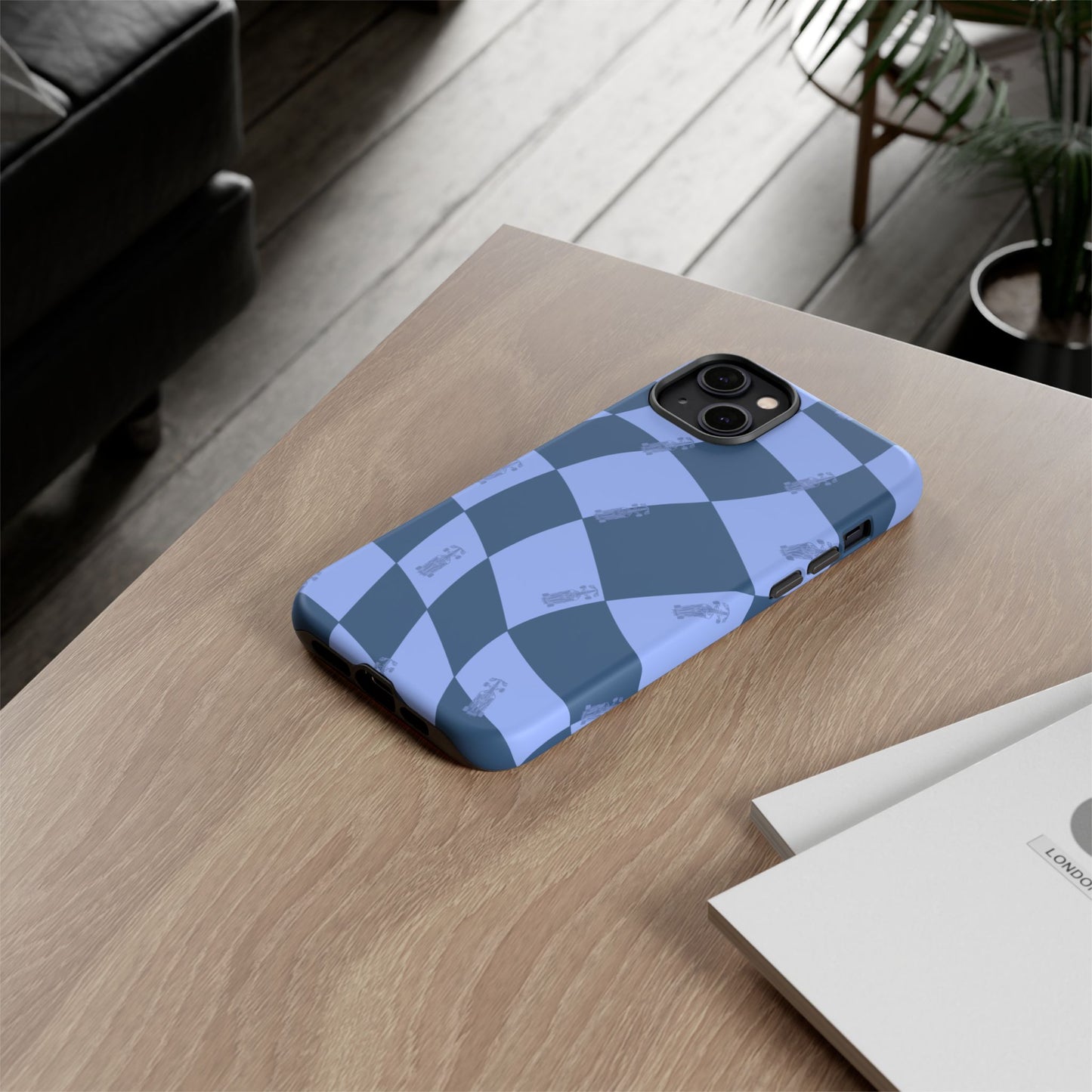 F1 Phone Case Blue Checkerboard Design, Trendy F1 Gift, Formula 1 Gift, Cute F1 Phone Case, Unique Formula One Phone Case