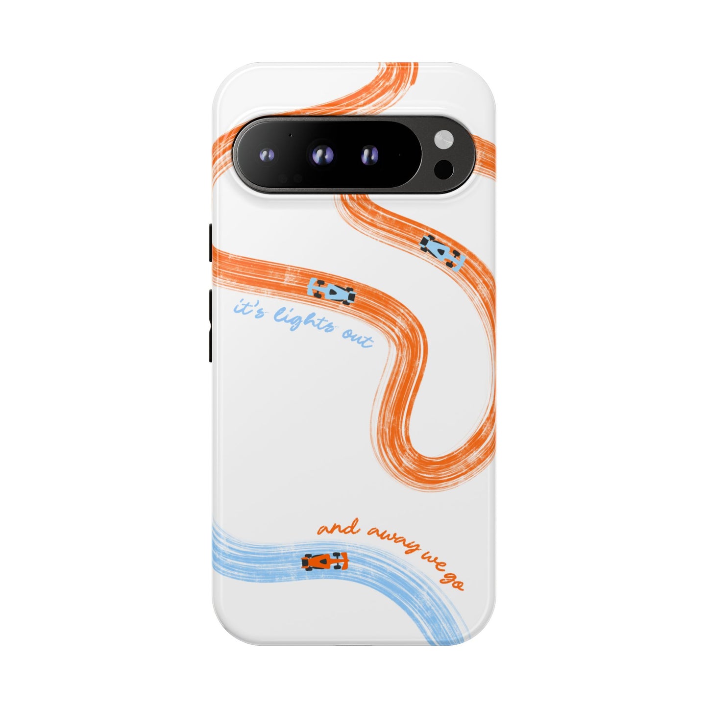 McLaren F1 Phone Case Orange and Blue Painted "its lights out and away we go", Trendy F1 Gift, Formula 1 Gift, Cute F1 Phone Case