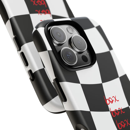 Black and Red Checkered F1 Phone Case, Box Box Box F1 Phone Case