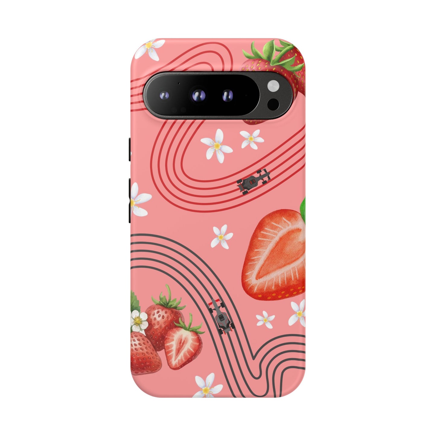 Red F1 Audi and Strawberries Phone Case, Trendy F1 Gift, Formula 1 Gift, Cute Fruit F1 Phone Case, Unique Phone Case
