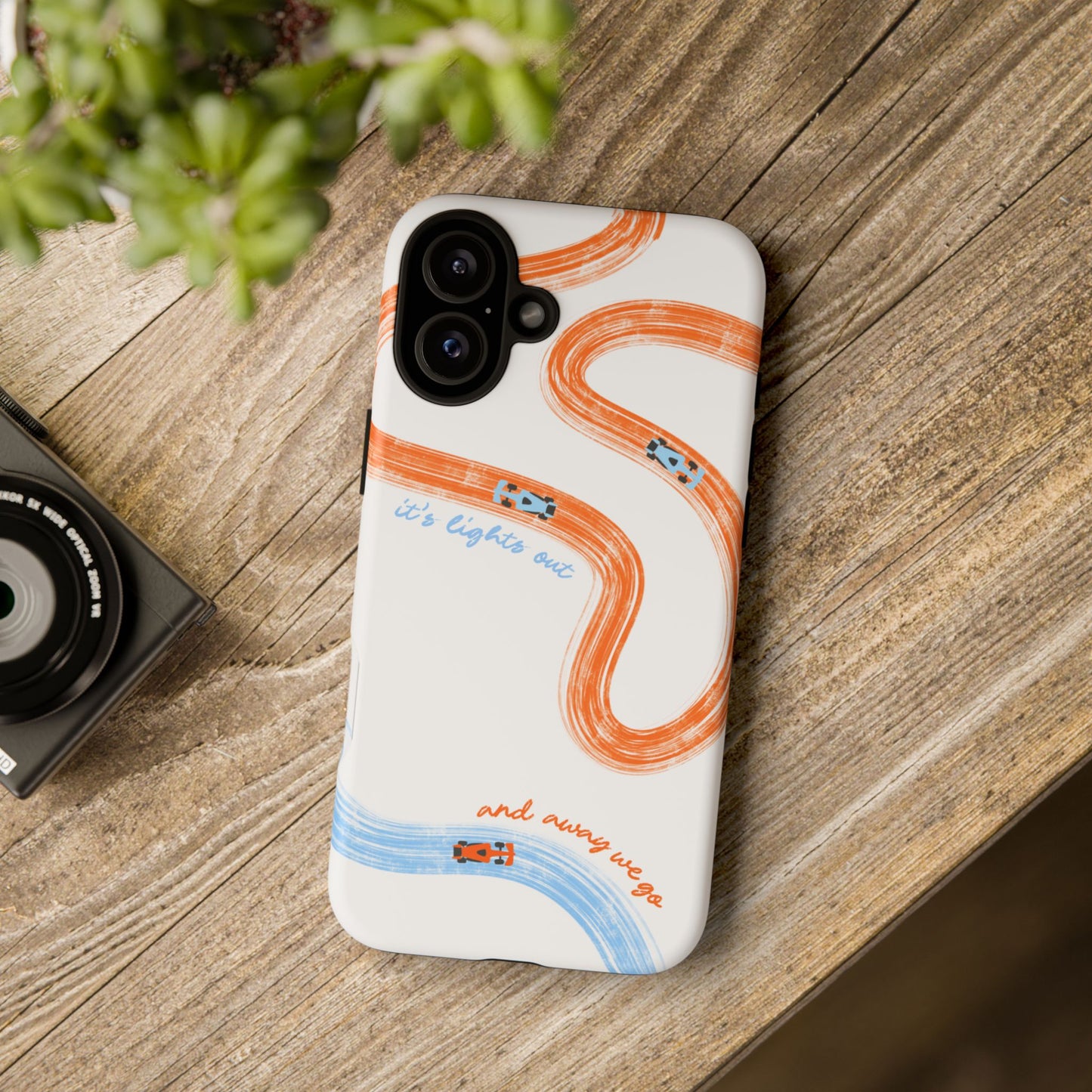 McLaren F1 Phone Case Orange and Blue Painted "its lights out and away we go", Trendy F1 Gift, Formula 1 Gift, Cute F1 Phone Case