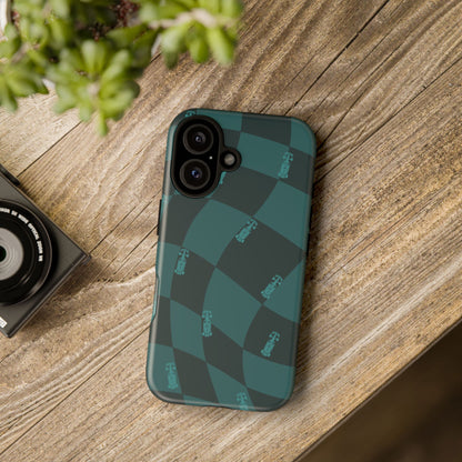 F1 Phone Case Teal Checkered Design, Trendy F1 Gift, Formula 1 Gift, Cute F1 Phone Case, Unique Formula One Phone Case