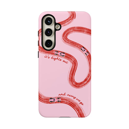 F1 Phone Case Pink and Red Painted "its lights out and away we go", Trendy F1 Gift, Formula 1 Gift, Cute F1 Phone Case, Unique Phone Case