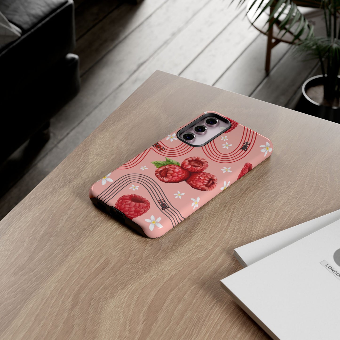 Red F1 Haas and Raspberries Phone Case, Trendy F1 Gift, Formula 1 Gift, Cute Fruit F1 Phone Case, Unique Phone Case