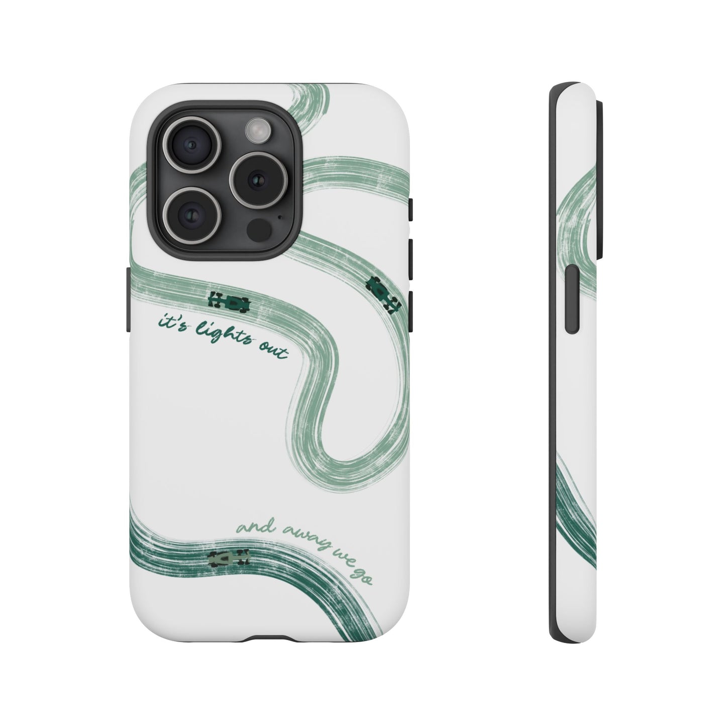 F1 Phone Case Green Painted "its lights out and away we go", Trendy F1 Gift, Formula 1 Gift, Cute F1 Phone Case, Gift for F1 Fans