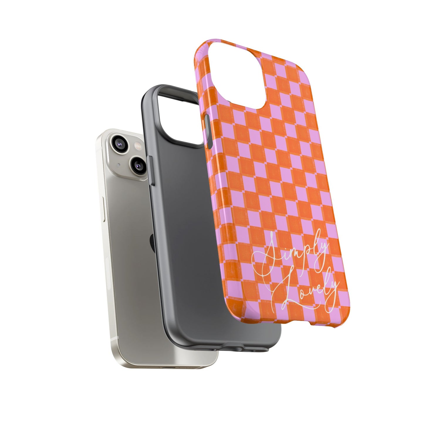 Simply Lovely Orange and Pink Checkered F1 Phone Case Design, Trendy F1 Gift, Formula 1 Gift, Cute F1 Phone Case