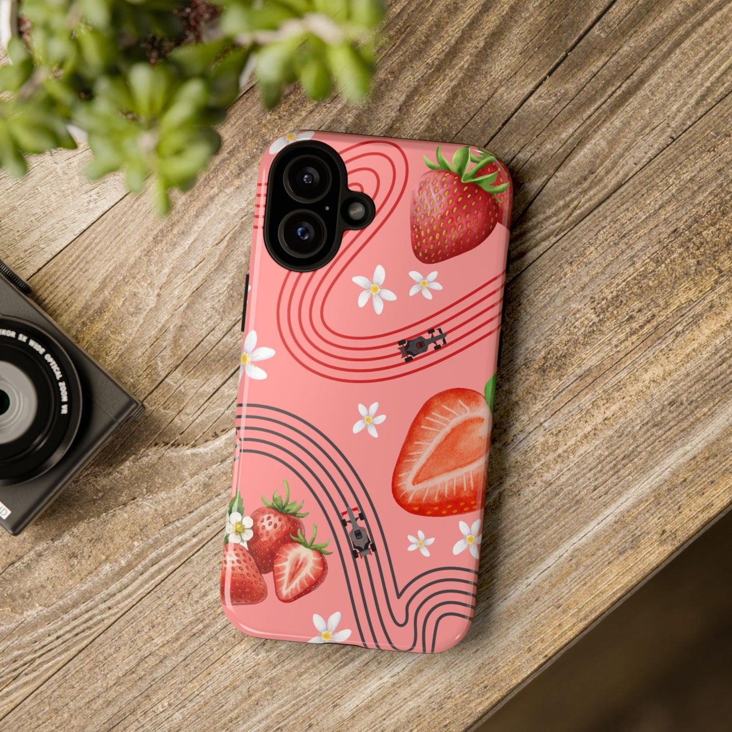 Red F1 Audi and Strawberries Phone Case, Trendy F1 Gift, Formula 1 Gift, Cute Fruit F1 Phone Case, Unique Phone Case