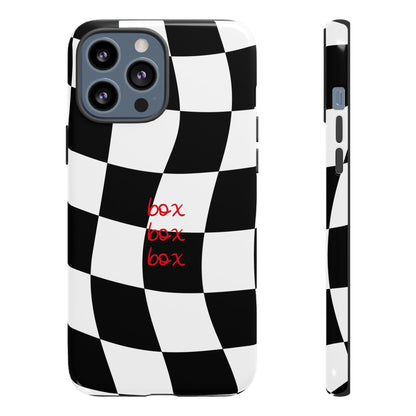 Black and Red Checkered F1 Phone Case, Box Box Box F1 Phone Case
