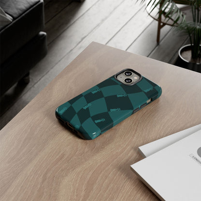 F1 Phone Case Teal Checkered Design, Trendy F1 Gift, Formula 1 Gift, Cute F1 Phone Case, Unique Formula One Phone Case