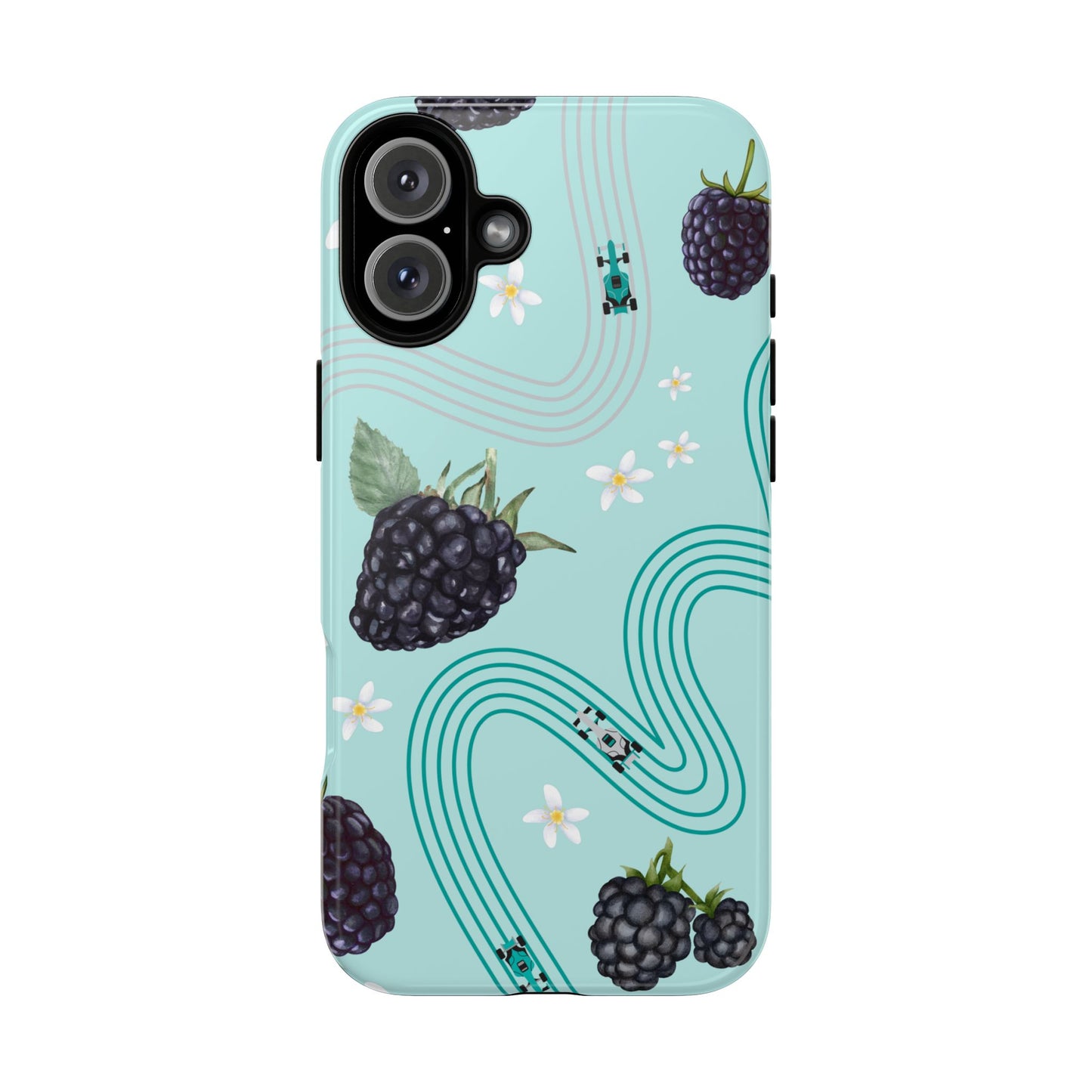 Teal F1 Mercedes and Blackberries Phone Case , Trendy F1 Gift, Formula 1 Gift, Cute Fruit F1 Phone Case, Unique Phone Case