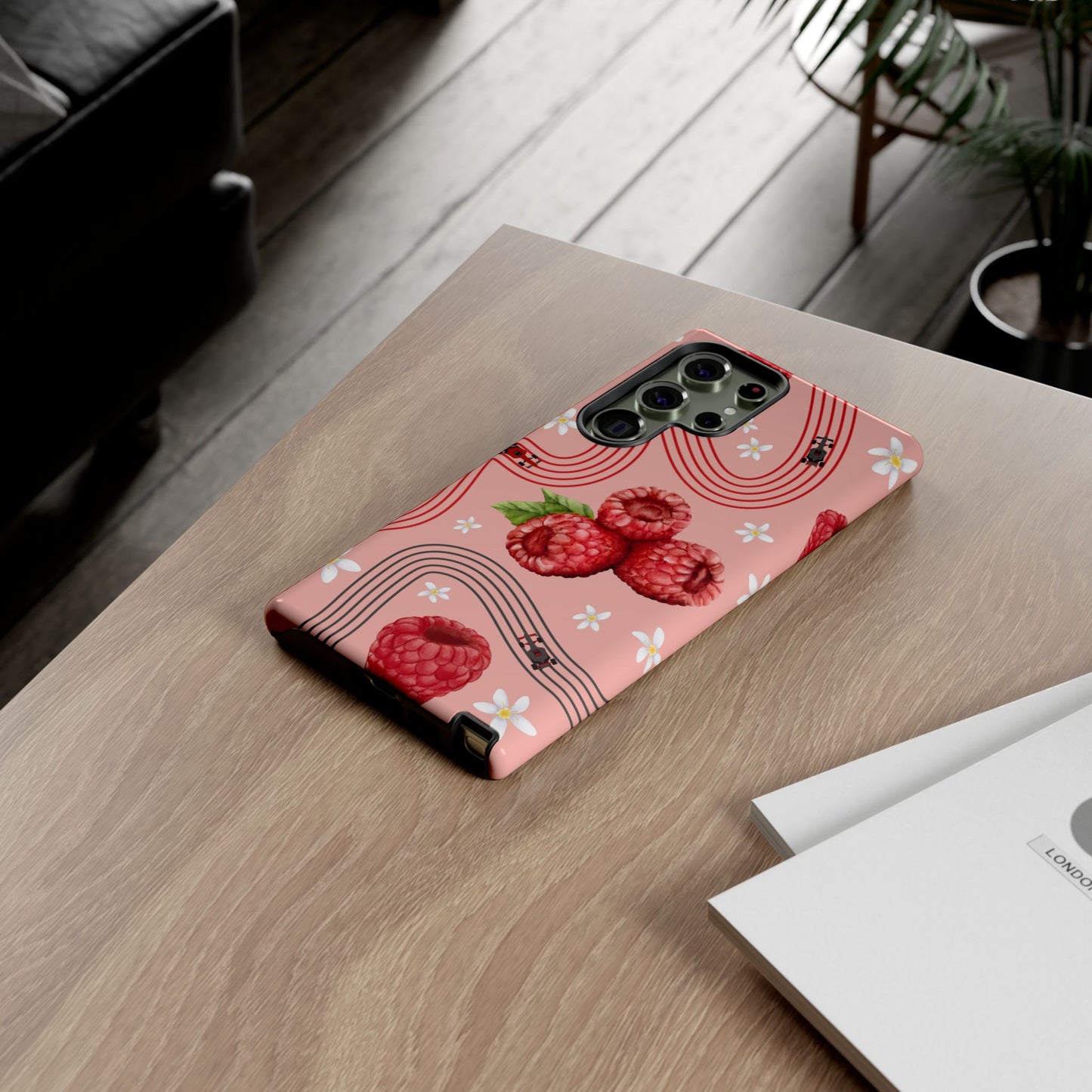 Red F1 Haas and Raspberries Phone Case, Trendy F1 Gift, Formula 1 Gift, Cute Fruit F1 Phone Case, Unique Phone Case