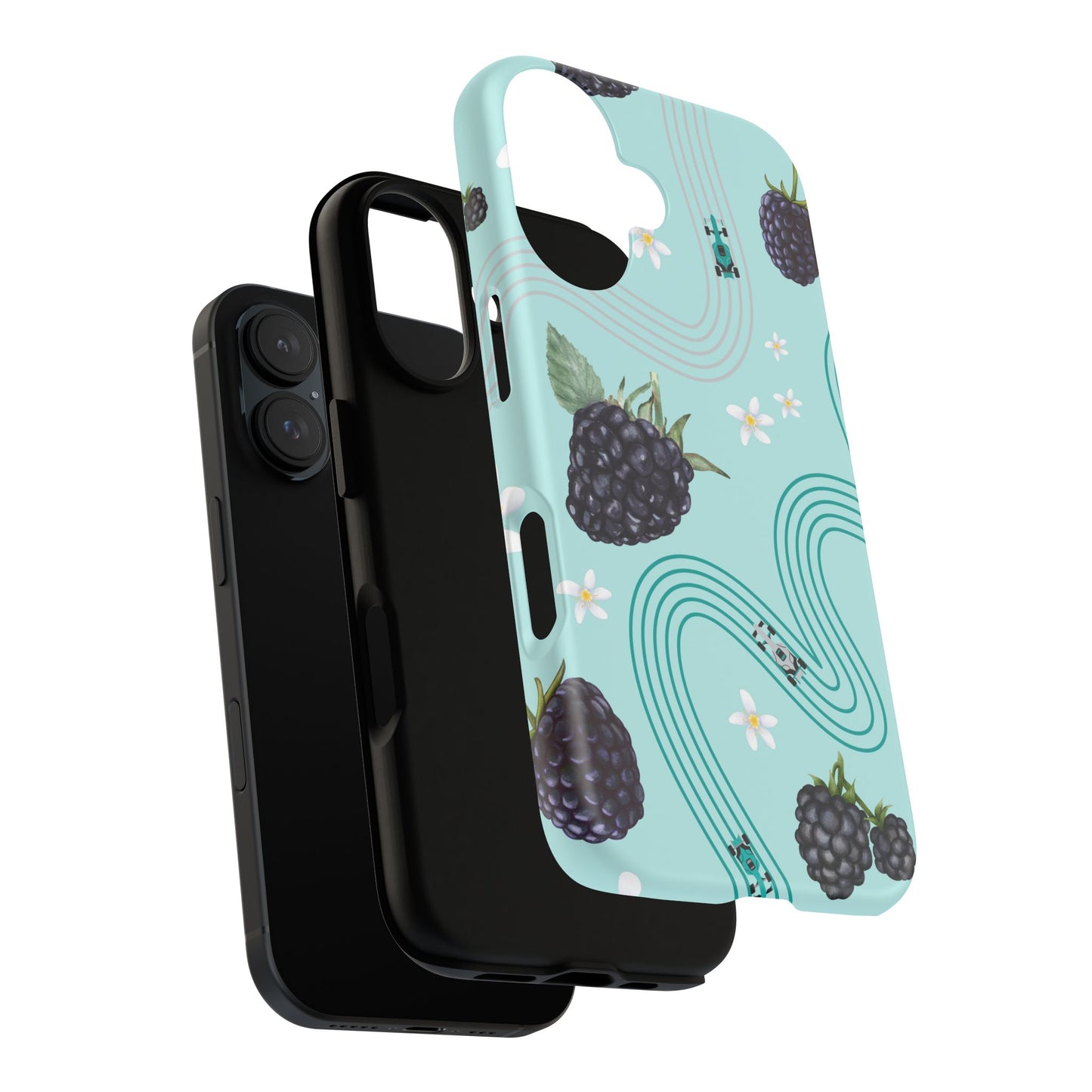 Teal F1 Mercedes and Blackberries Phone Case , Trendy F1 Gift, Formula 1 Gift, Cute Fruit F1 Phone Case, Unique Phone Case