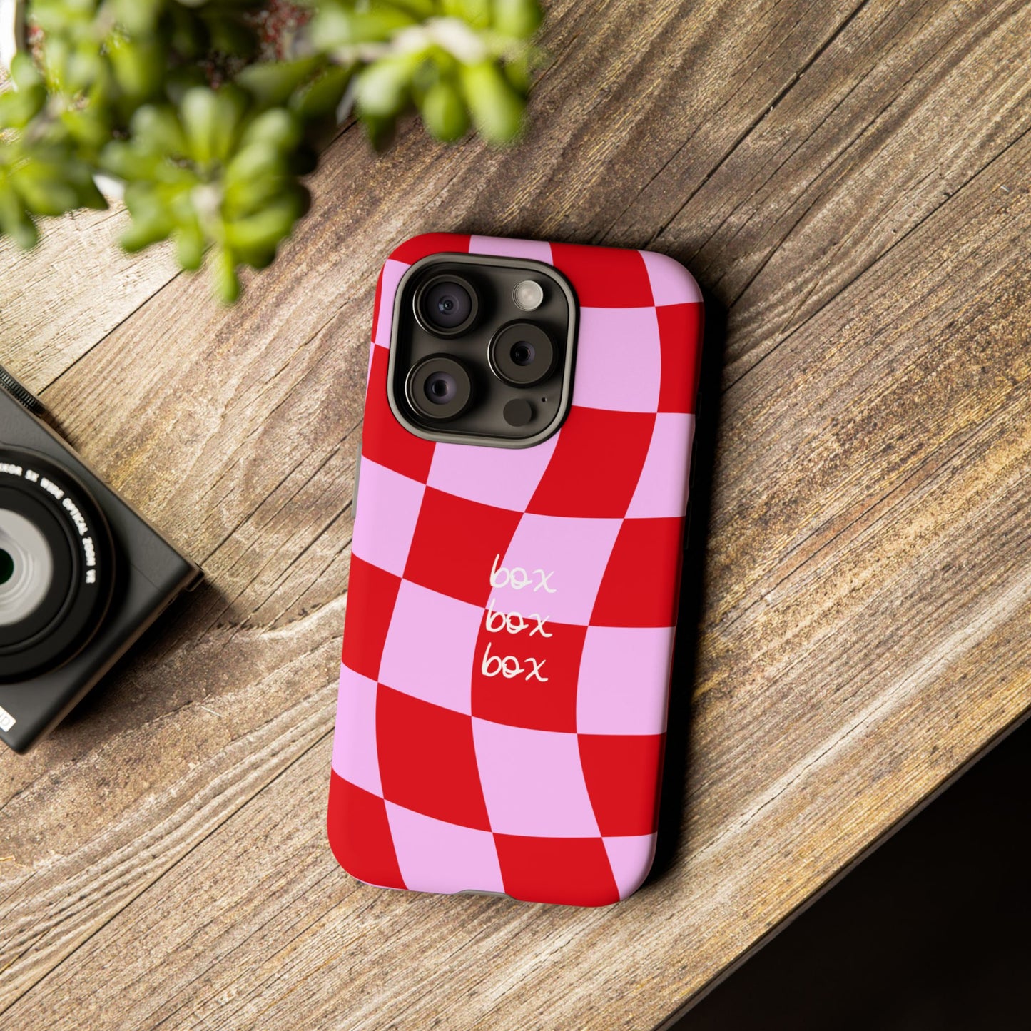 Pink and Red Checkered F1 Phone Case, Box Box Box F1 Phone Case