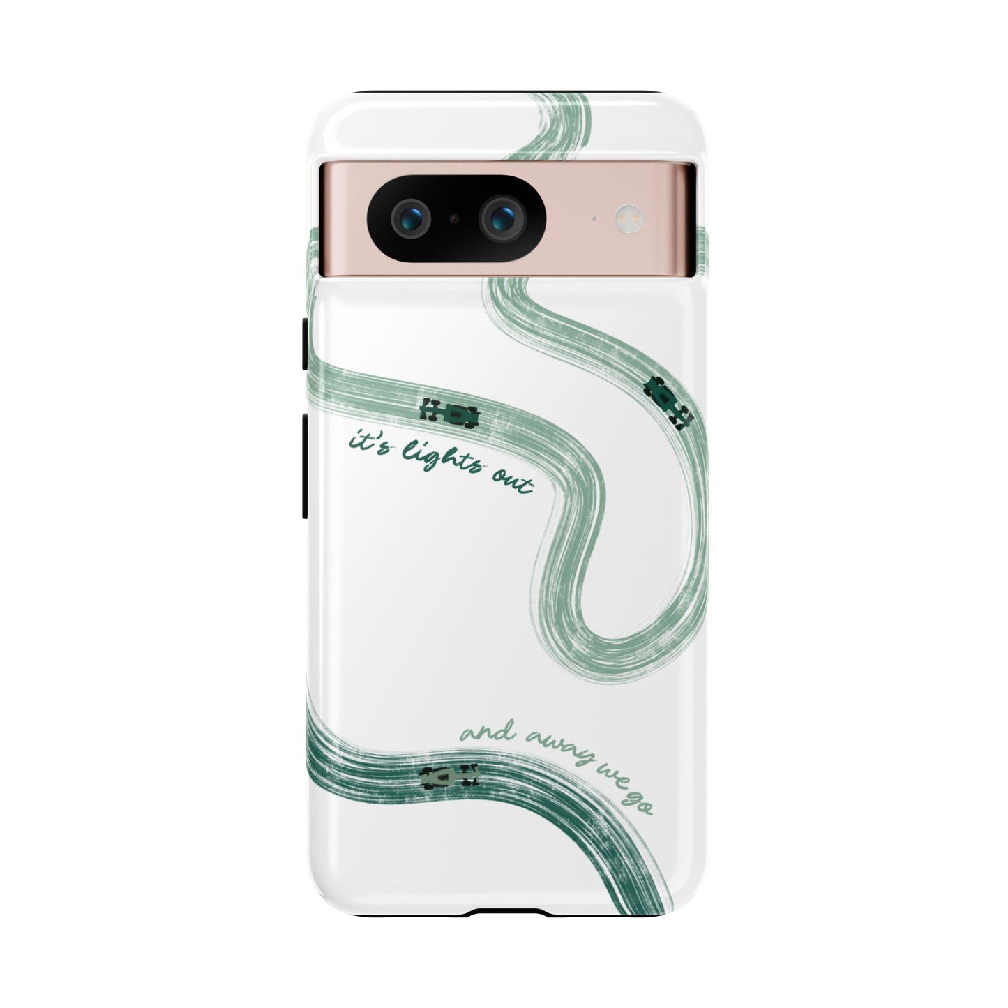 F1 Phone Case Green Painted "its lights out and away we go", Trendy F1 Gift, Formula 1 Gift, Cute F1 Phone Case, Gift for F1 Fans