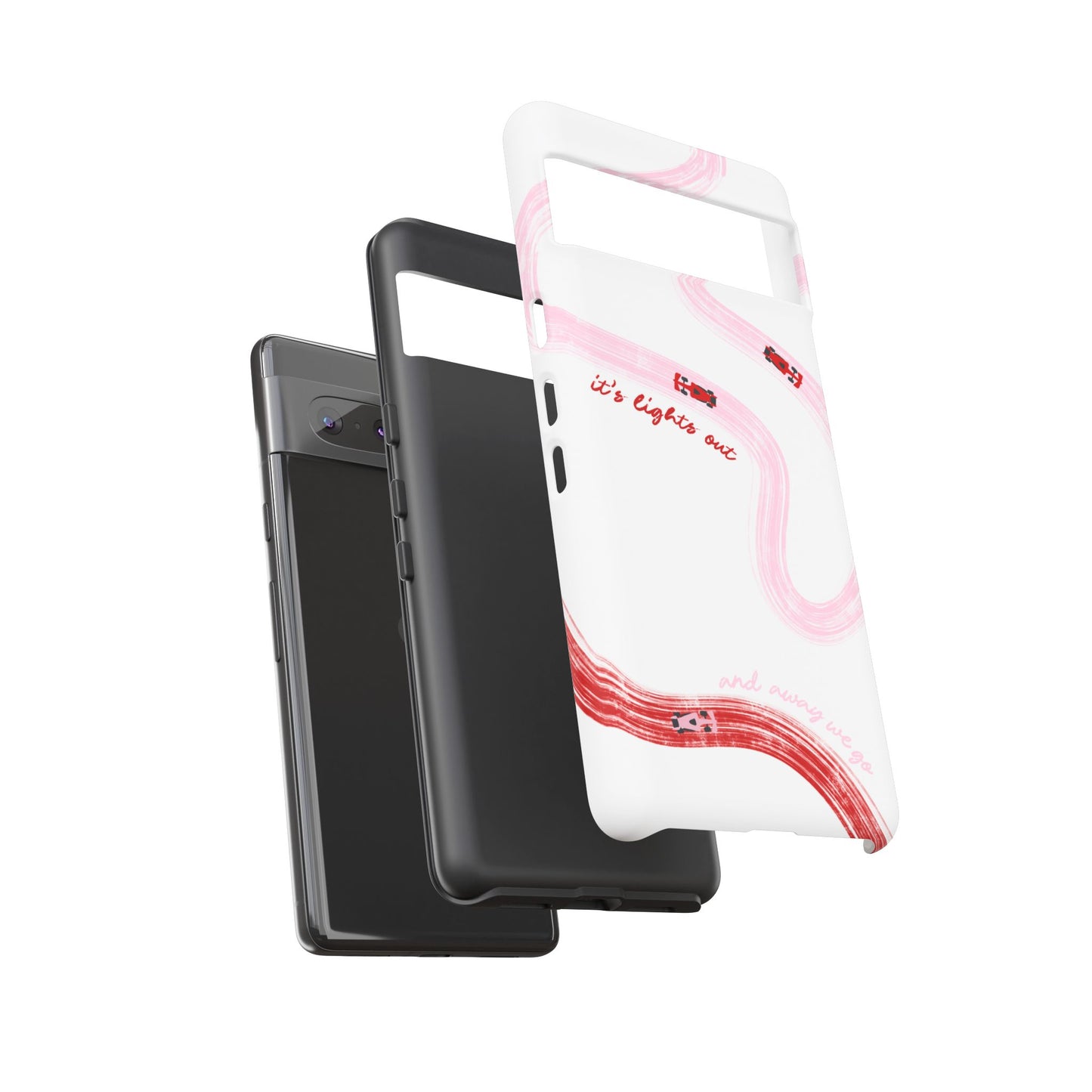 F1 Phone Case Pink and Red Painted "its lights out and away we go", Trendy F1 Gift, Formula 1 Gift, Cute F1 Phone Case, Unique Phone Case