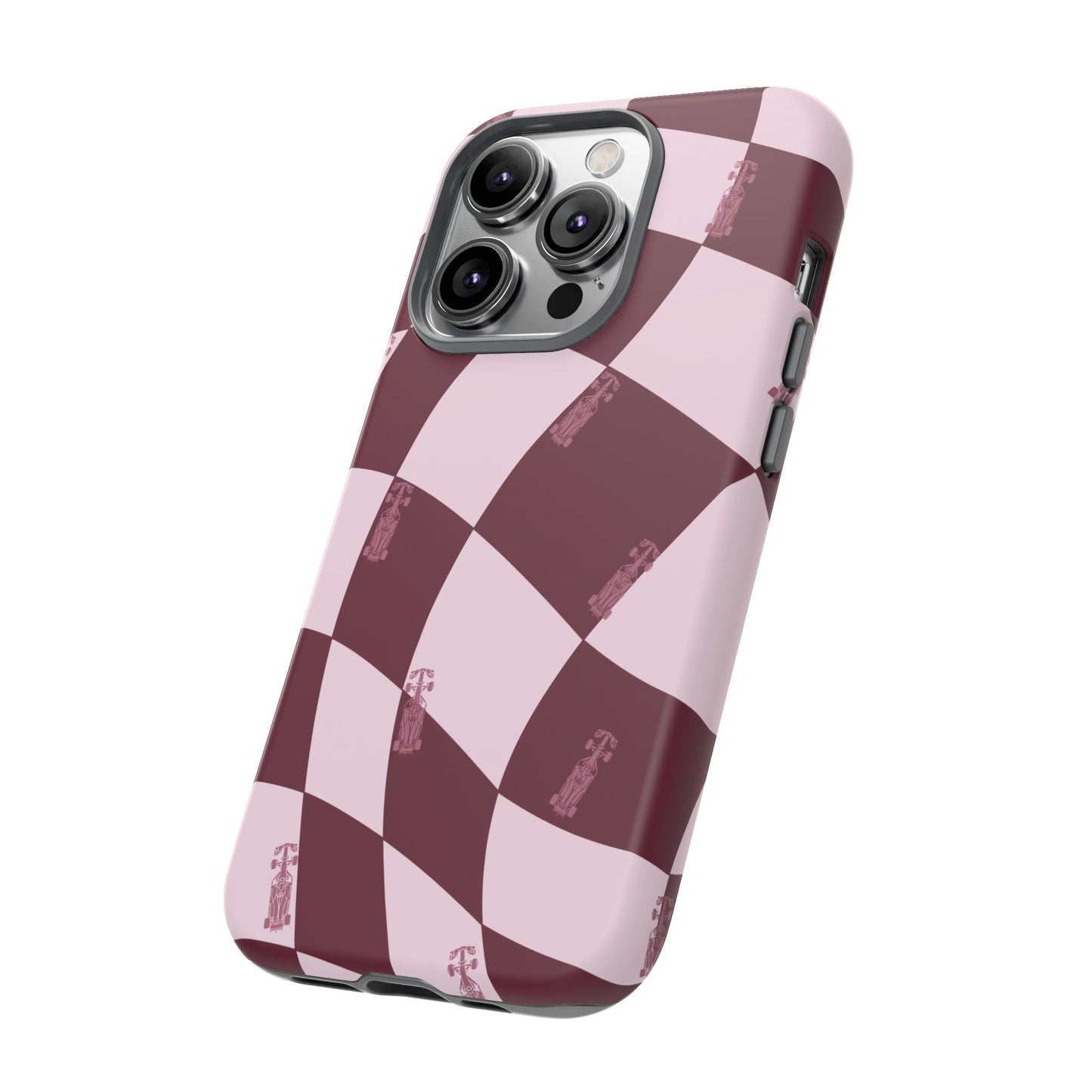 F1 Phone Case Pink Checkered Design, Trendy F1 Gift, Formula 1 Gift, Cute F1 Phone Case, Unique Formula One Phone Case