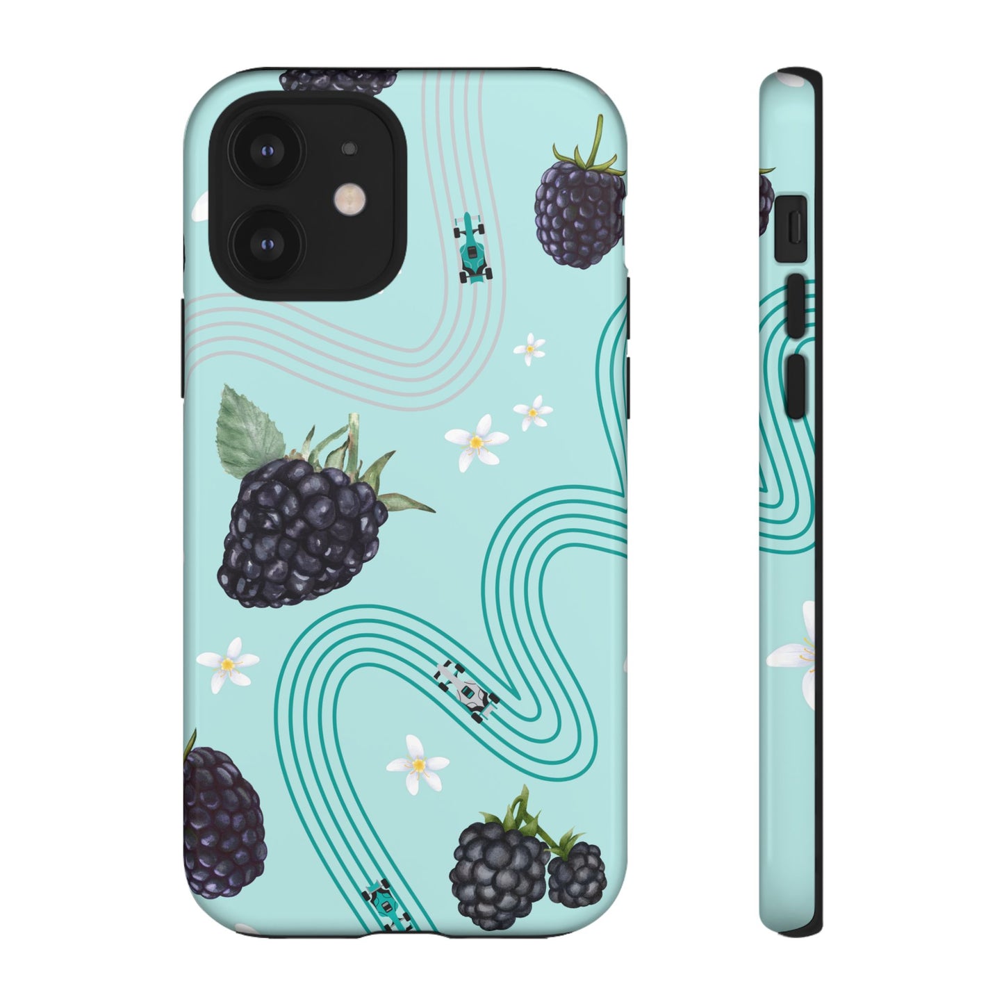 Teal F1 Mercedes and Blackberries Phone Case , Trendy F1 Gift, Formula 1 Gift, Cute Fruit F1 Phone Case, Unique Phone Case