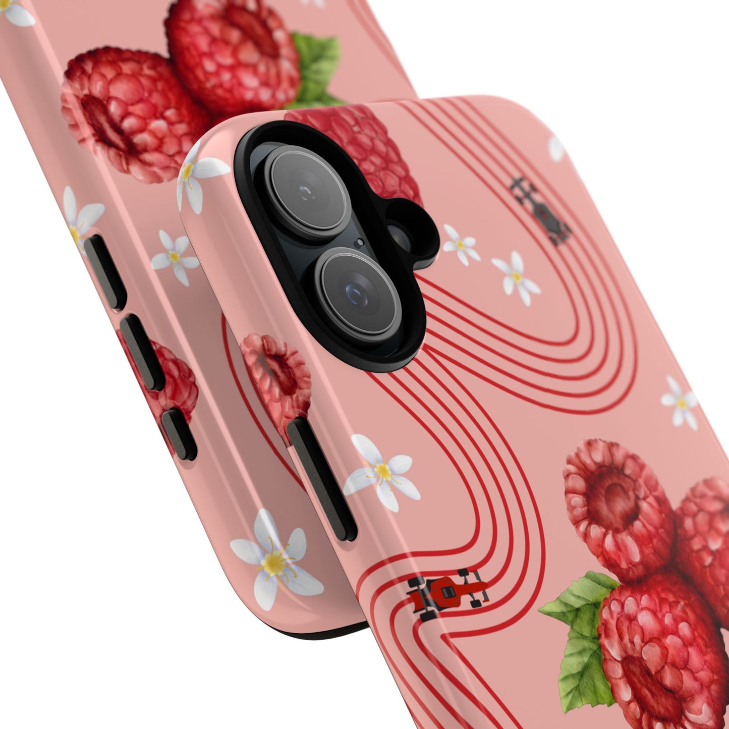 Red F1 Haas and Raspberries Phone Case, Trendy F1 Gift, Formula 1 Gift, Cute Fruit F1 Phone Case, Unique Phone Case