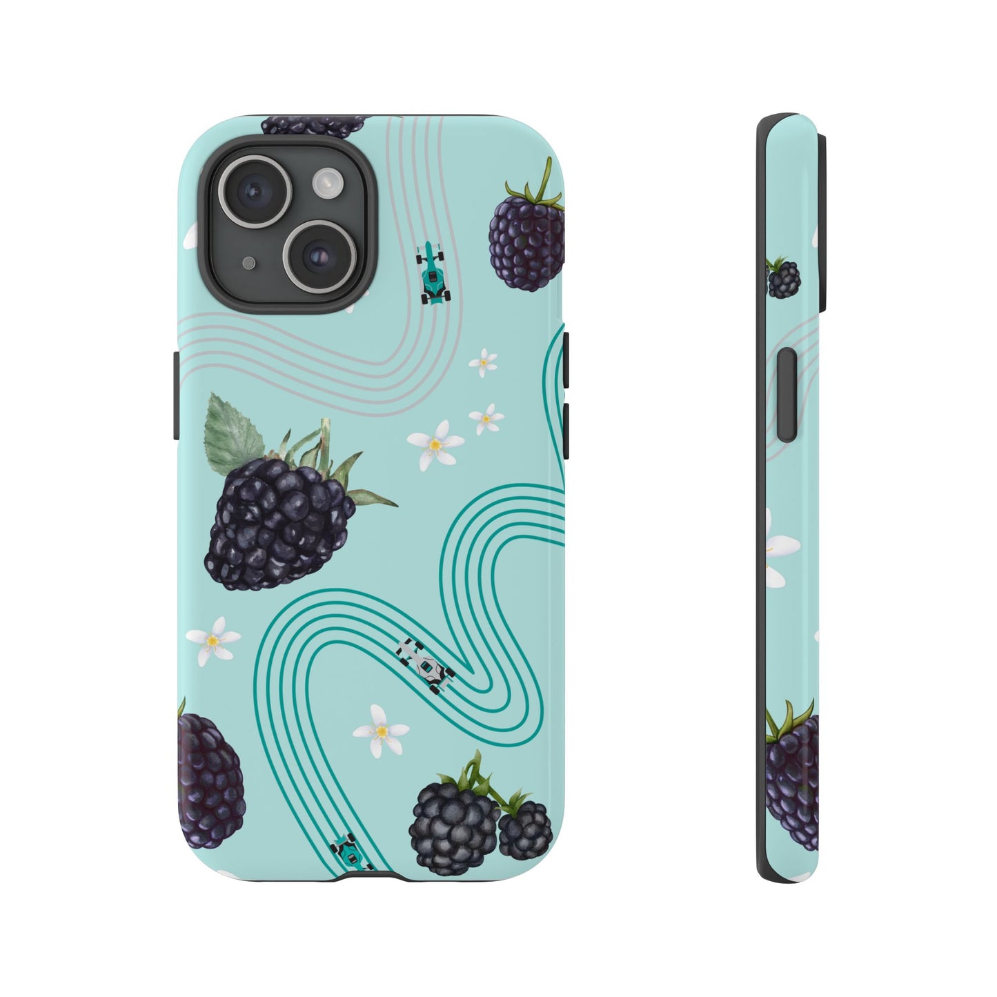Teal F1 Mercedes and Blackberries Phone Case , Trendy F1 Gift, Formula 1 Gift, Cute Fruit F1 Phone Case, Unique Phone Case