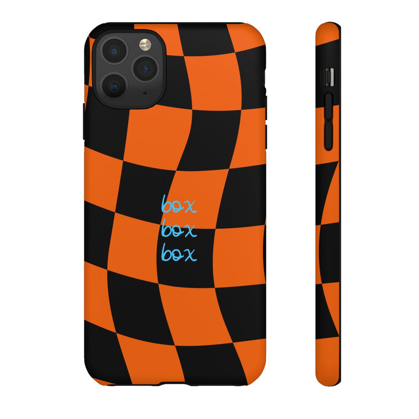 McLaren Orange and Black Checkered F1 Phone Case, Box Box Box F1 Phone Case