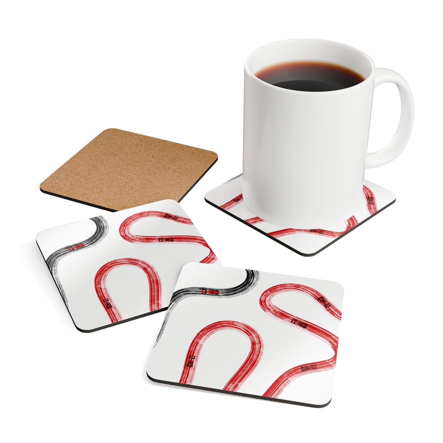 F1 Ferrari Red and Black Corkwood Coaster Set of 4 | Formula 1 Coaster Set