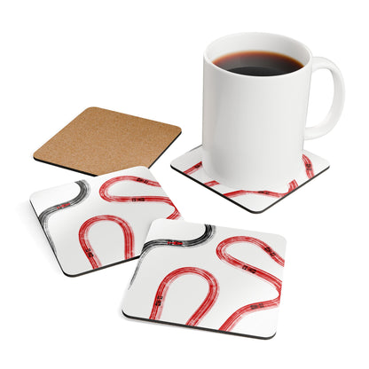F1 Ferrari Red and Black Corkwood Coaster Set of 4 | Formula 1 Coaster Set