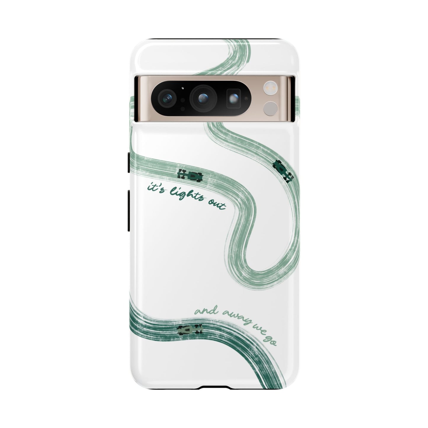 F1 Phone Case Green Painted "its lights out and away we go", Trendy F1 Gift, Formula 1 Gift, Cute F1 Phone Case, Gift for F1 Fans