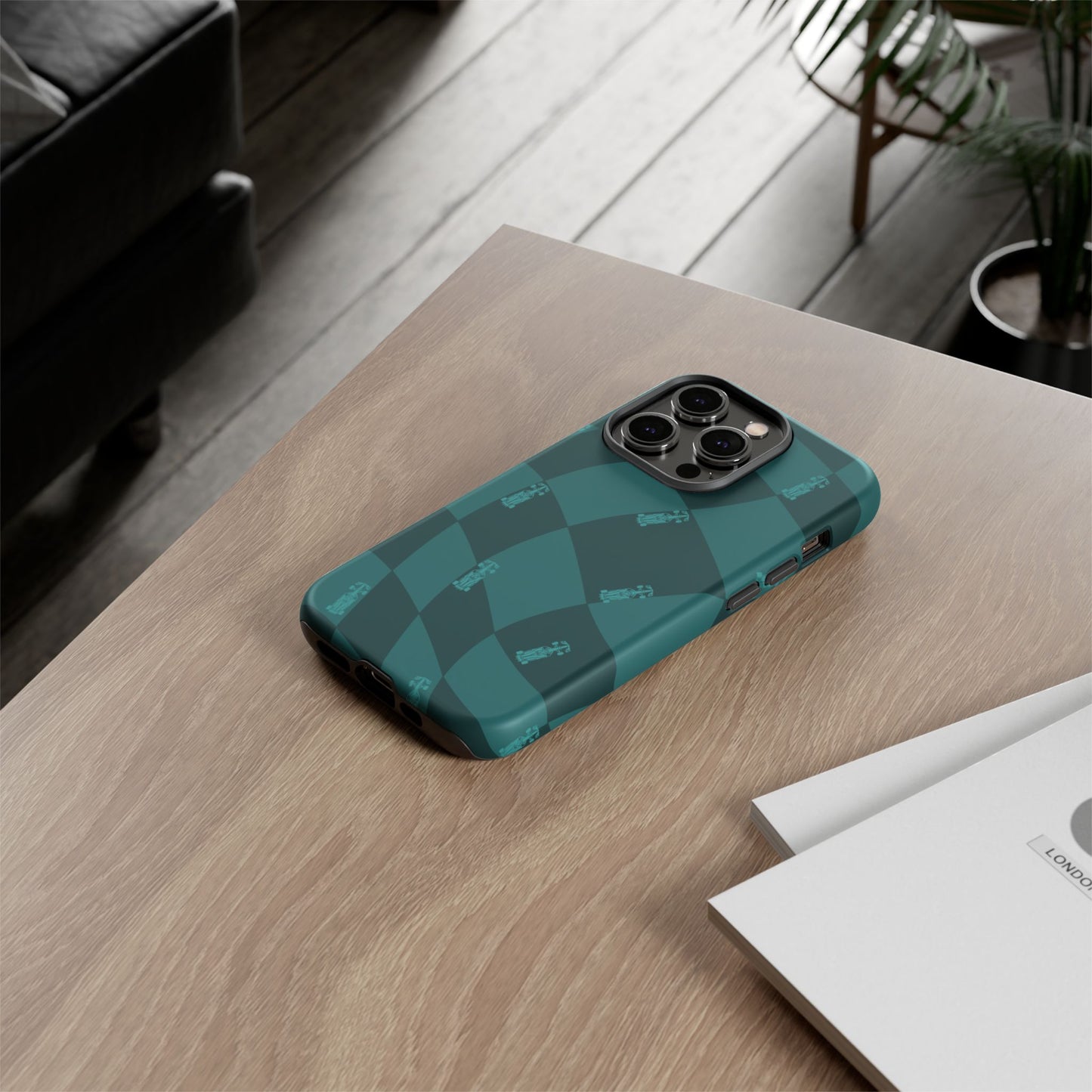 F1 Phone Case Teal Checkered Design, Trendy F1 Gift, Formula 1 Gift, Cute F1 Phone Case, Unique Formula One Phone Case