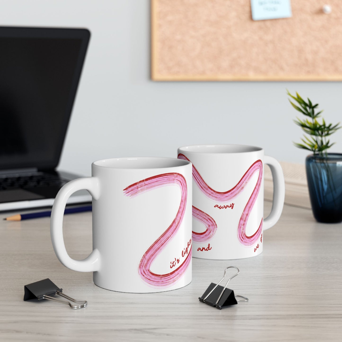 Pink and Red Painted It's Lights Out and Away We Go Mug, Unique Gift for Coffee Lovers, Whimsical Formula 1 Gift