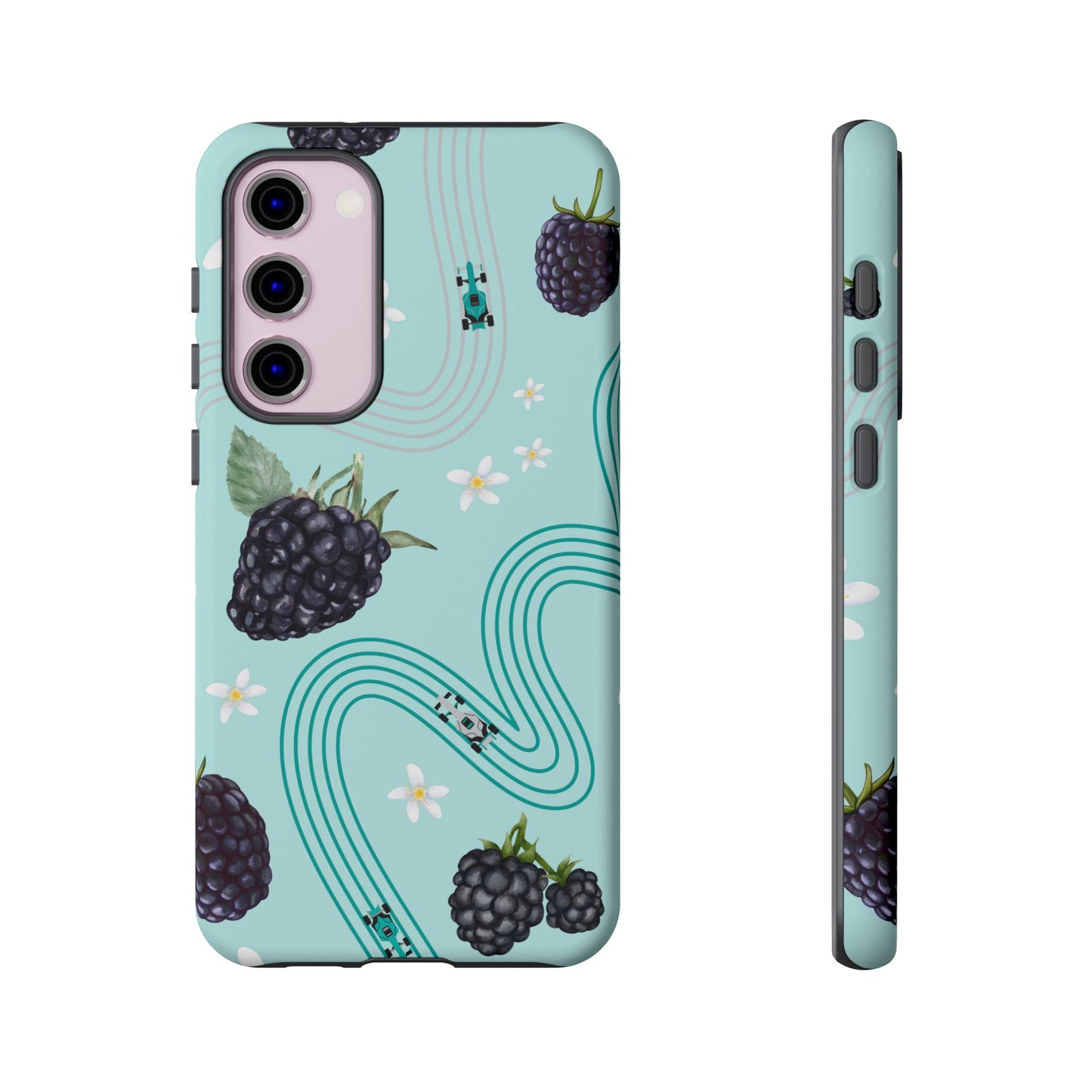 Teal F1 Mercedes and Blackberries Phone Case , Trendy F1 Gift, Formula 1 Gift, Cute Fruit F1 Phone Case, Unique Phone Case