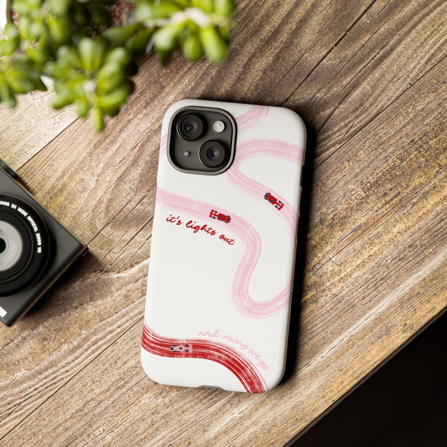 F1 Phone Case Pink and Red Painted "its lights out and away we go", Trendy F1 Gift, Formula 1 Gift, Cute F1 Phone Case, Unique Phone Case