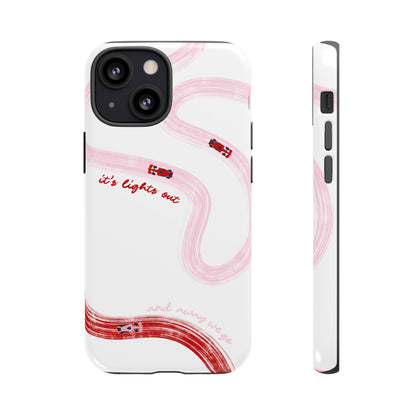 F1 Phone Case Pink and Red Painted "its lights out and away we go", Trendy F1 Gift, Formula 1 Gift, Cute F1 Phone Case, Unique Phone Case