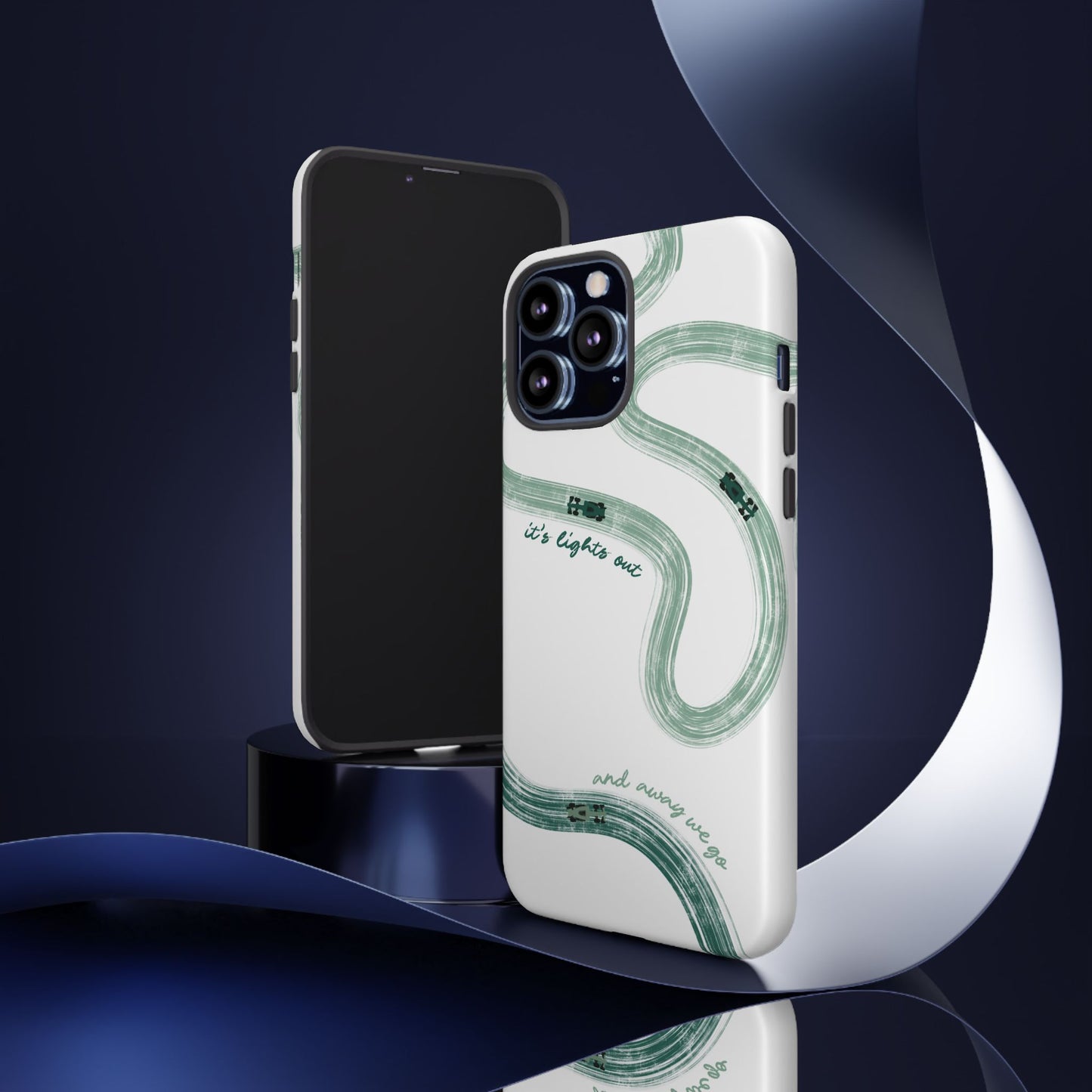 F1 Phone Case Green Painted "its lights out and away we go", Trendy F1 Gift, Formula 1 Gift, Cute F1 Phone Case, Gift for F1 Fans