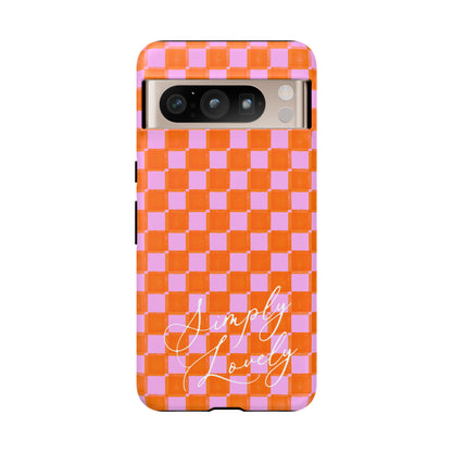 Simply Lovely Orange and Pink Checkered F1 Phone Case Design, Trendy F1 Gift, Formula 1 Gift, Cute F1 Phone Case