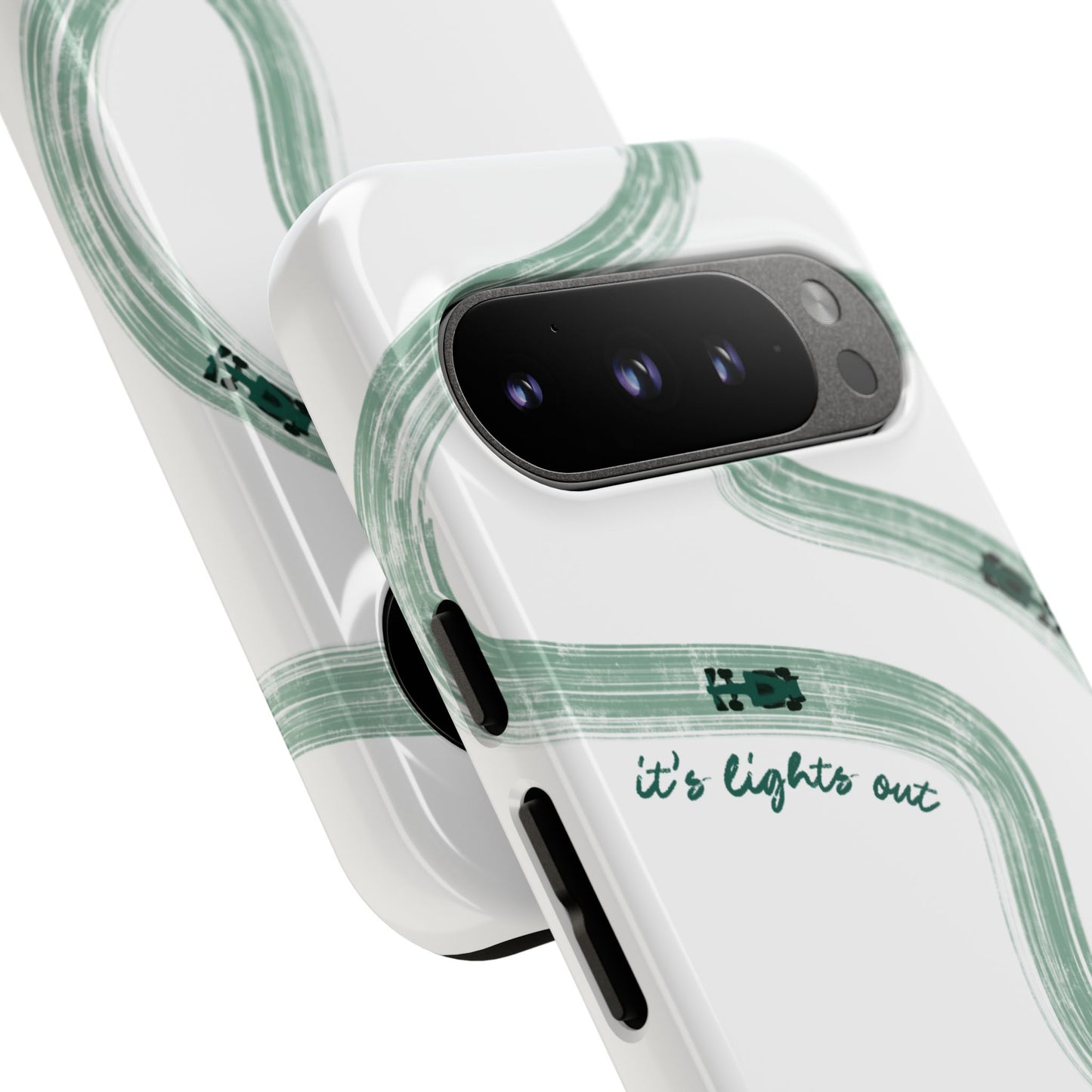 F1 Phone Case Green Painted "its lights out and away we go", Trendy F1 Gift, Formula 1 Gift, Cute F1 Phone Case, Gift for F1 Fans