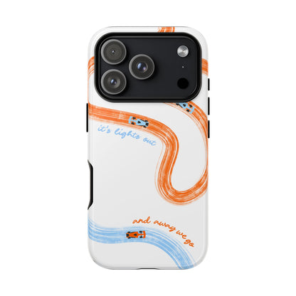 McLaren F1 Phone Case Orange and Blue Painted "its lights out and away we go", Trendy F1 Gift, Formula 1 Gift, Cute F1 Phone Case