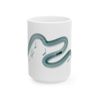 Green Painted F1  It's Lights Out and Away We Go Mug, Unique Gift for Coffee Lovers, Whimsical Formula 1 Gift