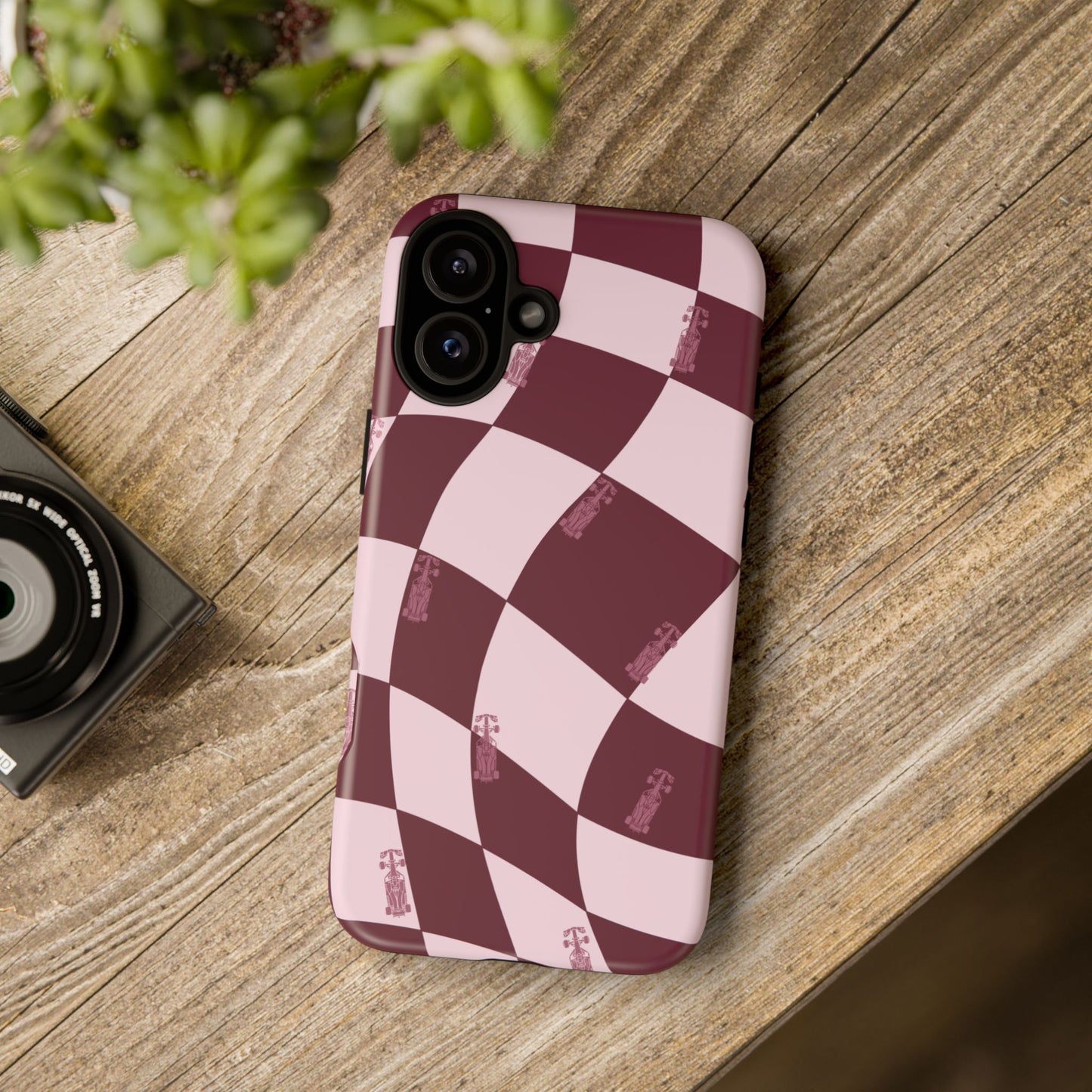 F1 Phone Case Pink Checkered Design, Trendy F1 Gift, Formula 1 Gift, Cute F1 Phone Case, Unique Formula One Phone Case