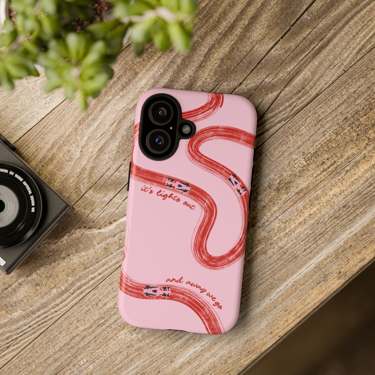 F1 Phone Case Pink and Red Painted "its lights out and away we go", Trendy F1 Gift, Formula 1 Gift, Cute F1 Phone Case, Unique Phone Case