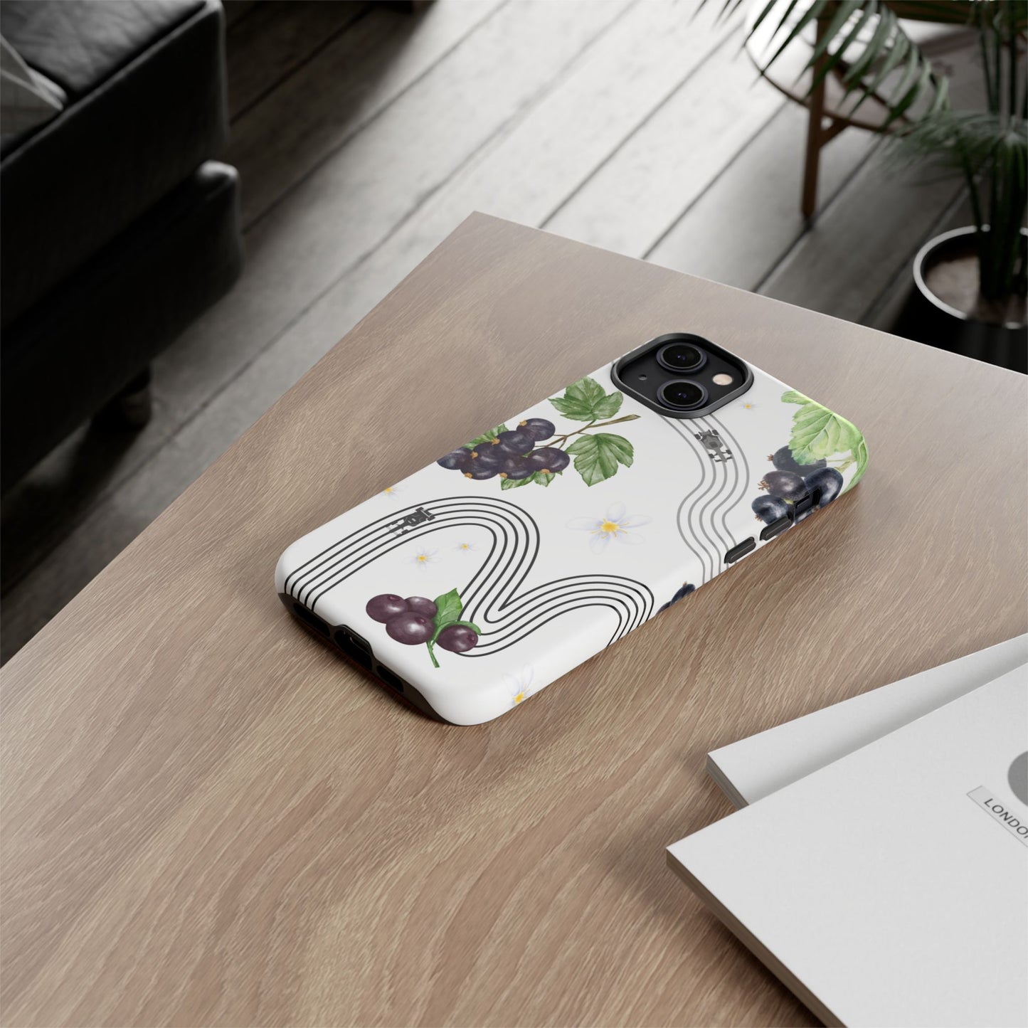 F1 Cadillac and Black Currants Phone Case, Trendy F1 Gift, Formula 1 Gift, Cute Fruit F1 Phone Case, Unique Phone Case