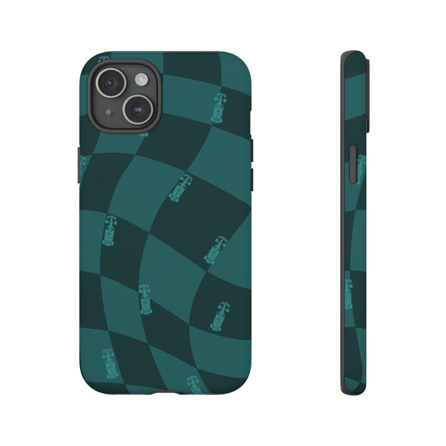 F1 Phone Case Teal Checkered Design, Trendy F1 Gift, Formula 1 Gift, Cute F1 Phone Case, Unique Formula One Phone Case
