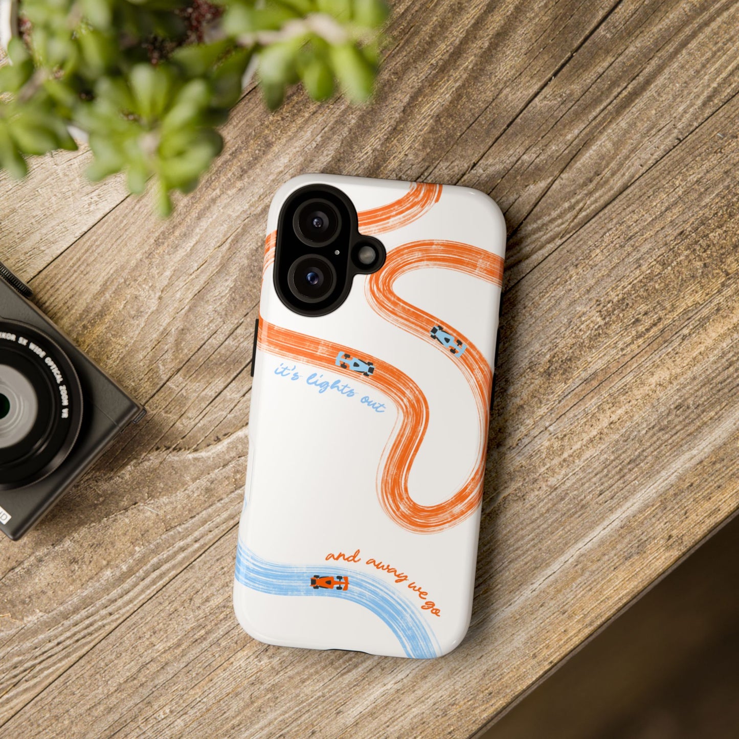 McLaren F1 Phone Case Orange and Blue Painted "its lights out and away we go", Trendy F1 Gift, Formula 1 Gift, Cute F1 Phone Case
