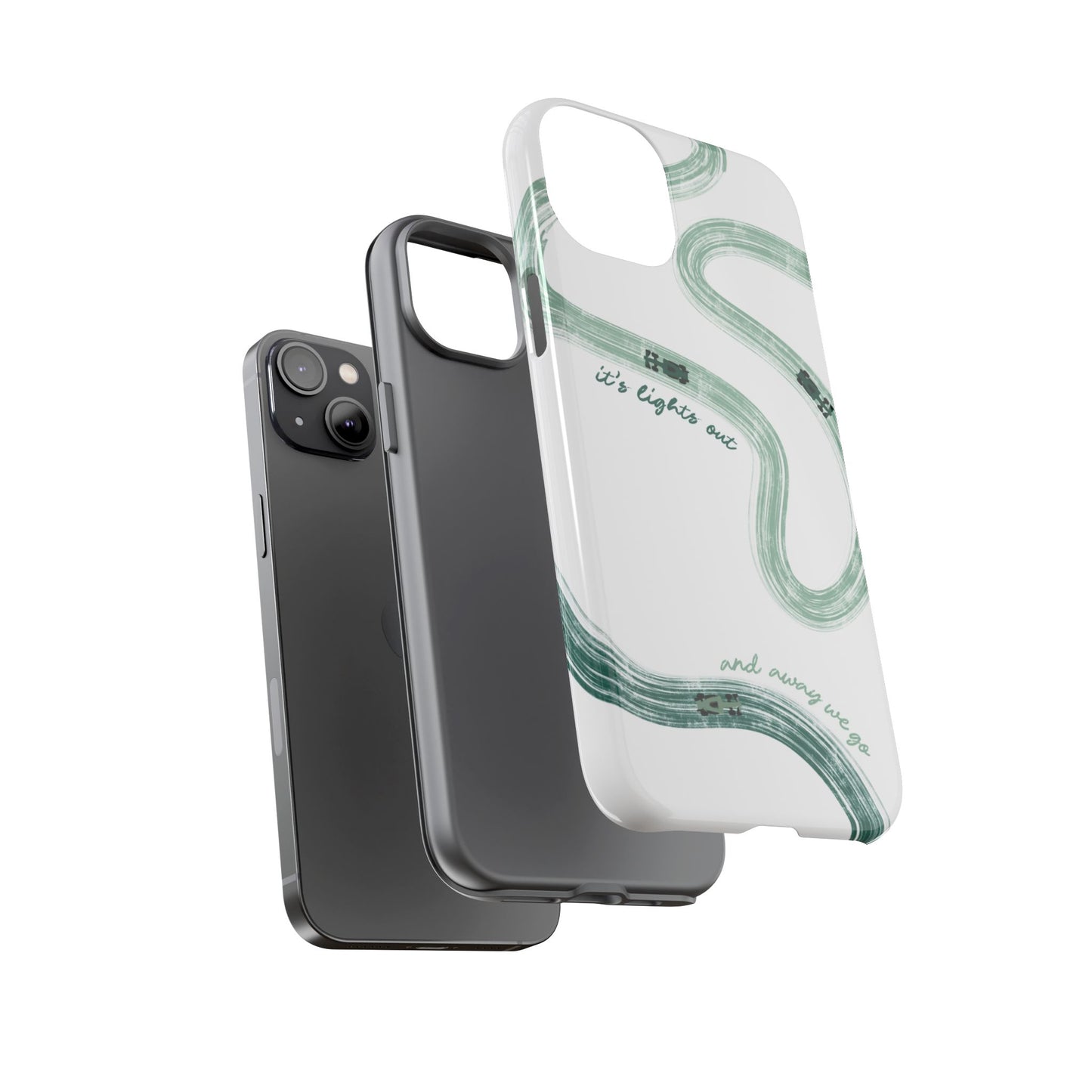 F1 Phone Case Green Painted "its lights out and away we go", Trendy F1 Gift, Formula 1 Gift, Cute F1 Phone Case, Gift for F1 Fans