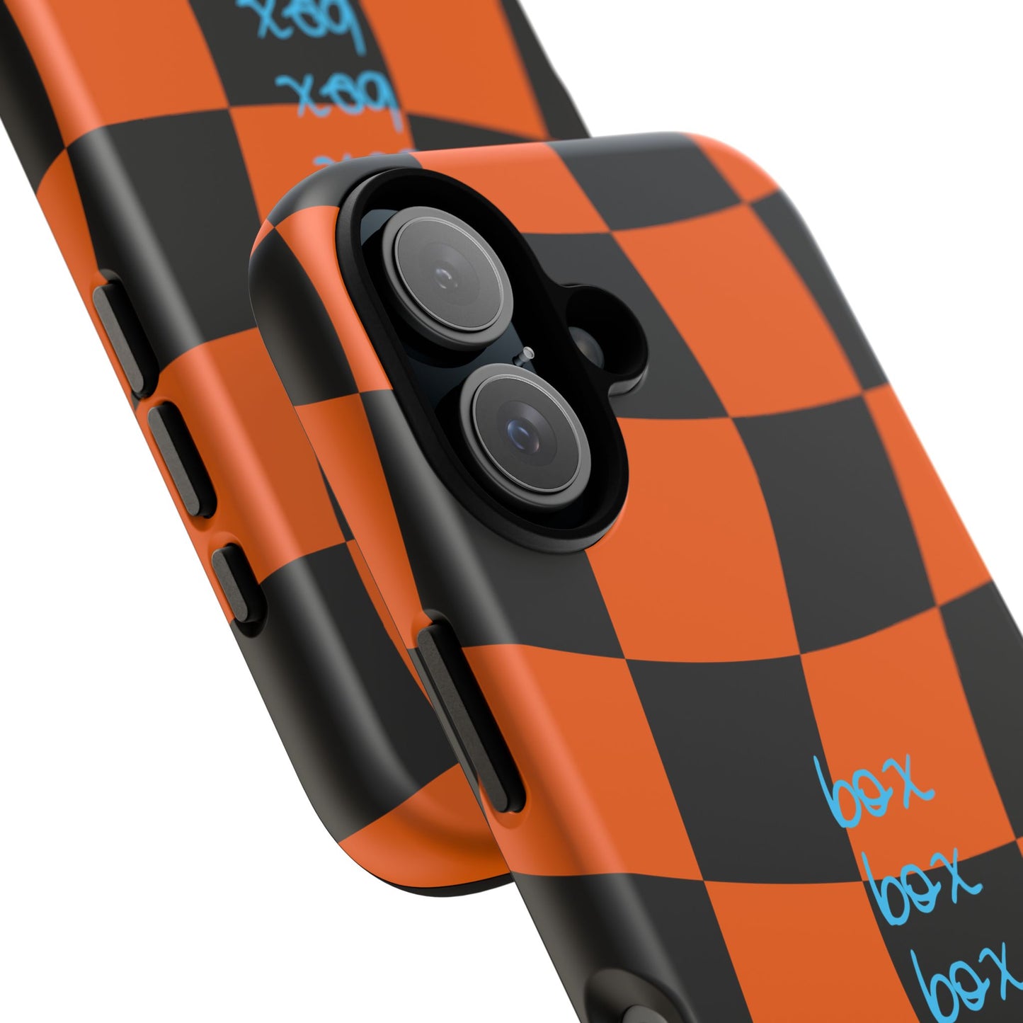 McLaren Orange and Black Checkered F1 Phone Case, Box Box Box F1 Phone Case