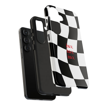 Black and Red Checkered F1 Phone Case, Box Box Box F1 Phone Case