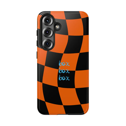 McLaren Orange and Black Checkered F1 Phone Case, Box Box Box F1 Phone Case